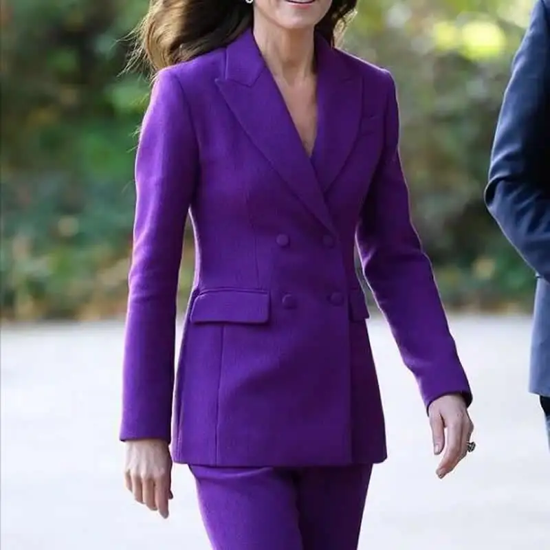 2024 Kate Princess Purple Suit Jacket Long Sleeve Double Breasted OL Trousers Set