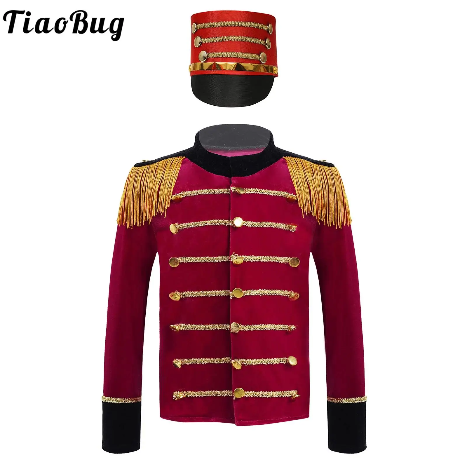 Boys Girls Drum Trumpet Team Suit Nutcrackers Circus Costume Set Drummer Marching Band Tassel Jacket Tops with Hat Outfits