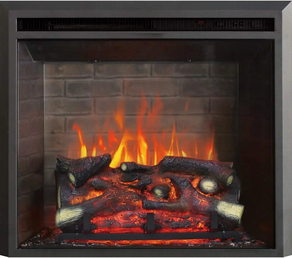 26 Inches Electric Fireplace Insert with Log Speaker, Designed for Stud, Wood Burning Opening, Cabinet & Wood Mantel, Remote