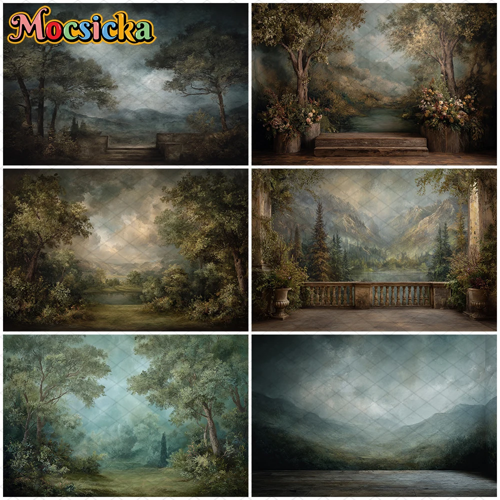 

Mocsicka Retro Abstract Backdrop Photography Old Master Oil Painting Tree Landscape Painting Photo Studio Decorations Background