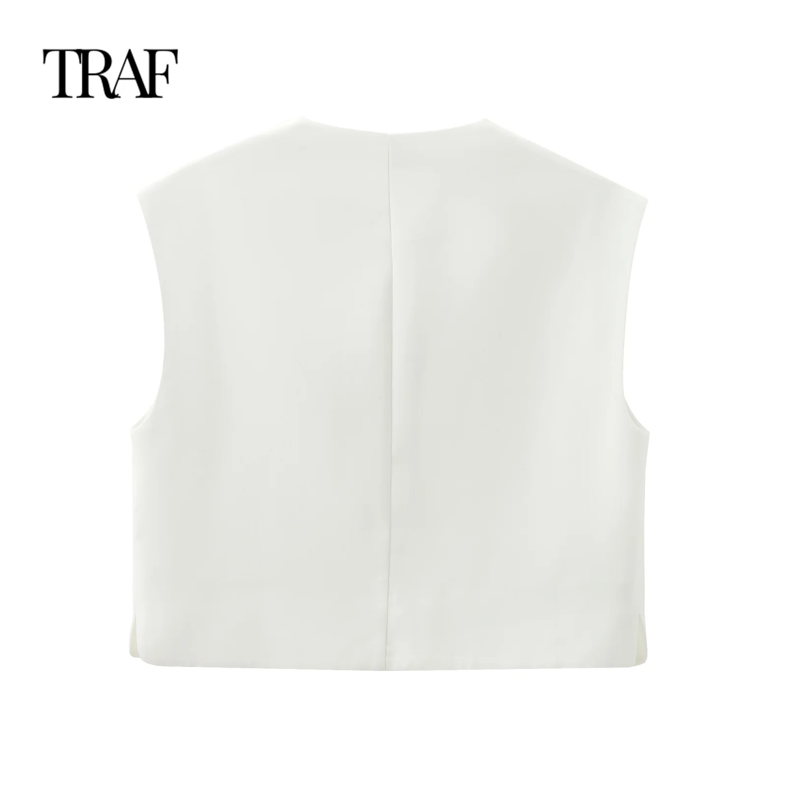 TRAF Women\'s Clothing Summer New Casual Sleeveless Round Neck Single-breasted Vest Style Shirt Chic Office Ladies Tops Mujer