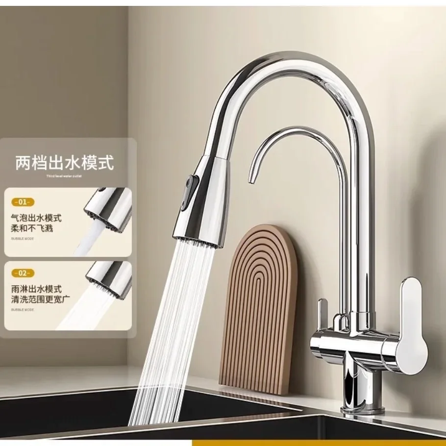 

Purification Kitchen Faucets Chrome Pull Out Kitchen Water Filter Tap 3 Way Mixer Filter Tap Kitchen Faucet hot cold Water