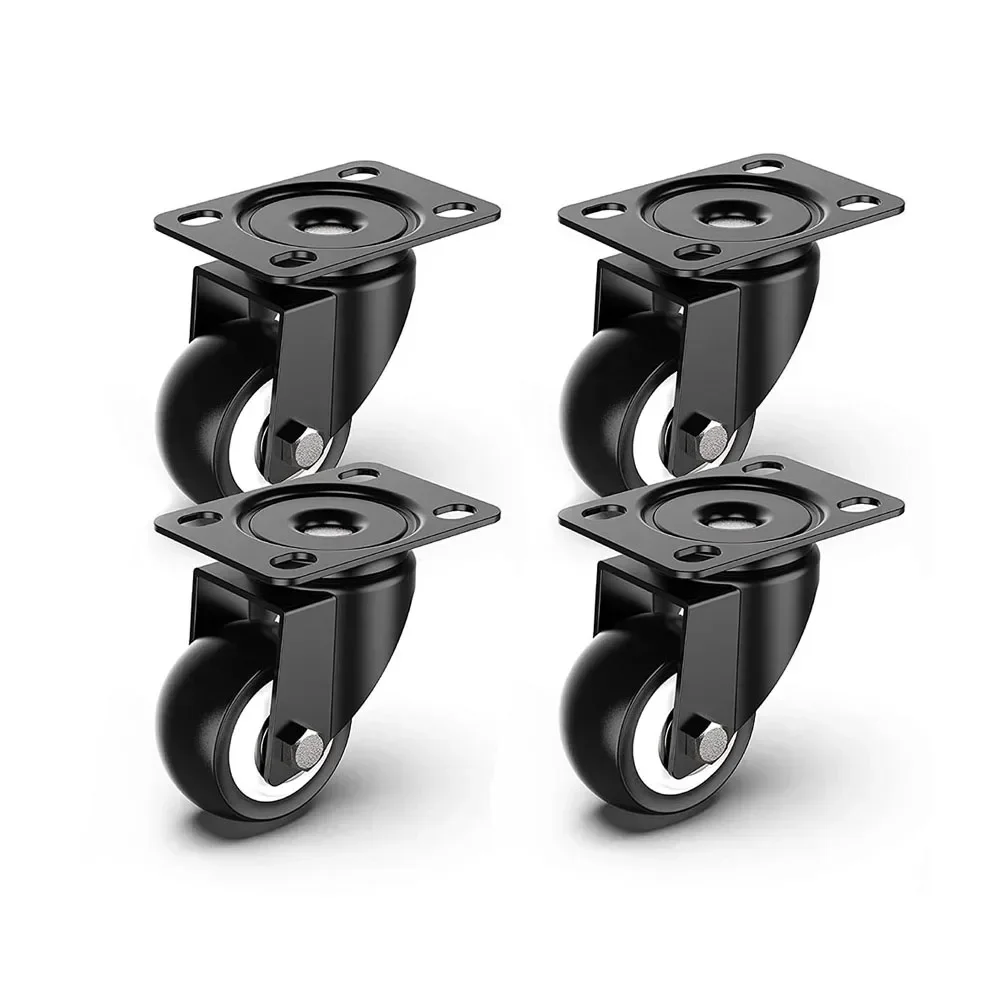 1.6 Inch Dia Heavy Duty 200KG Black Polyurethane Swivel Castor Wheels Trolley Furniture Caster Pack of 4