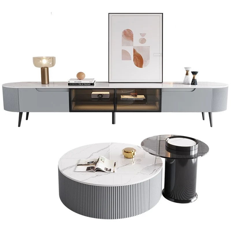 

Rock slab coffee table modern light luxury small apartment, simple living room household size round Italian coffee table TV