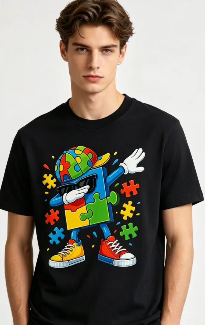 Dabbingpuzzle Autism Awareness T-Shirt This Casual Round-Neck Version Adults Looking for A Cheerful Shirt with Vibrant Prints