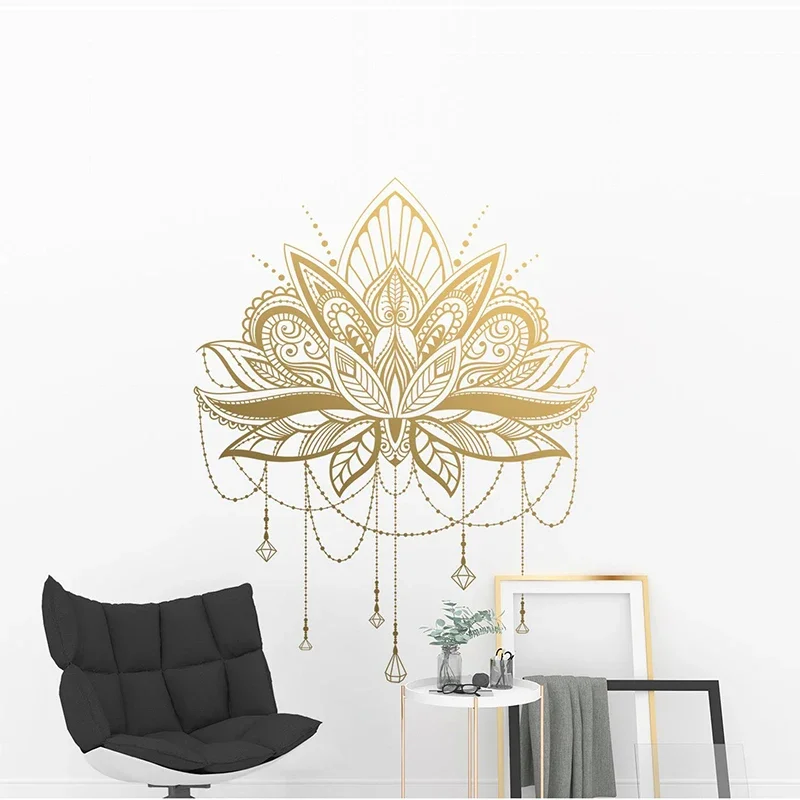 Mandala Lotus naklejki ścienne winylowe unikalne Home Decor sypialnia zdejmowana naklejka ścienna Studio jogi samoprzylepne naklejki ozdobne E703