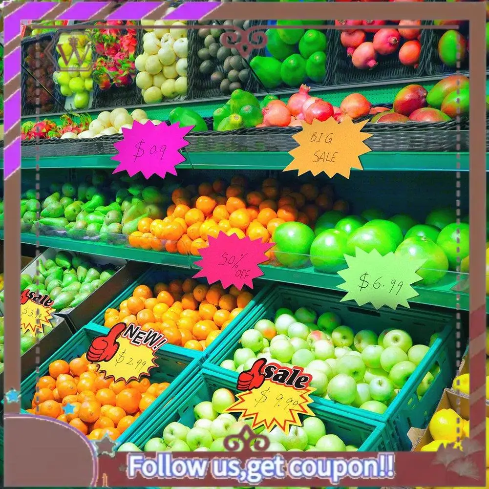 ABBG-500 Pezzi Burst Signs Cartelli per negozi Etichette per vendita al dettaglio a forma di stella vuota Cartelli in carta Burst per feste in negozio al dettaglio, 10 stili