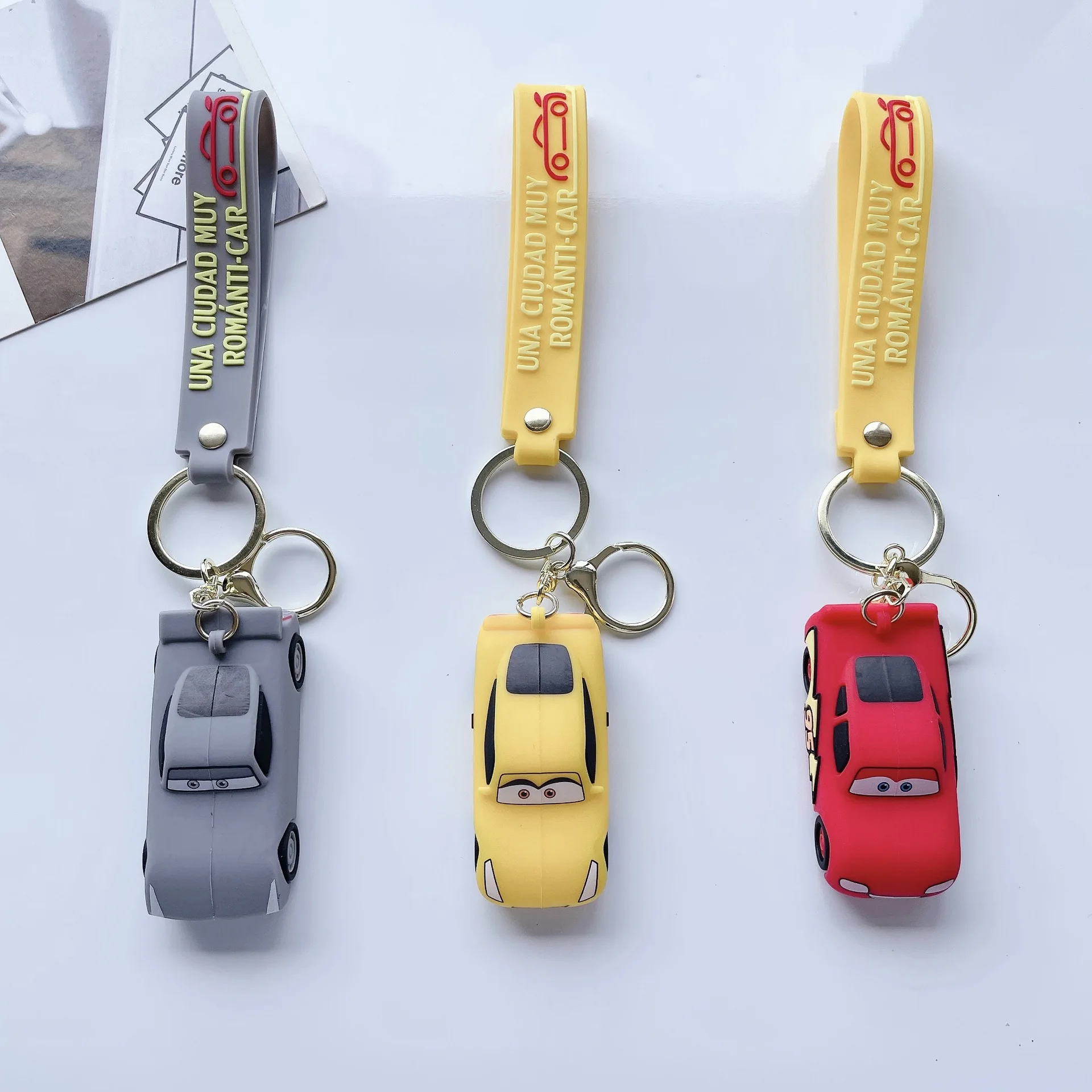 Disney Cartoon Cute Cars Silicone Pendant Keychain for Women Men Fans Lightning McQueen Keyring for Backpack Car Keys