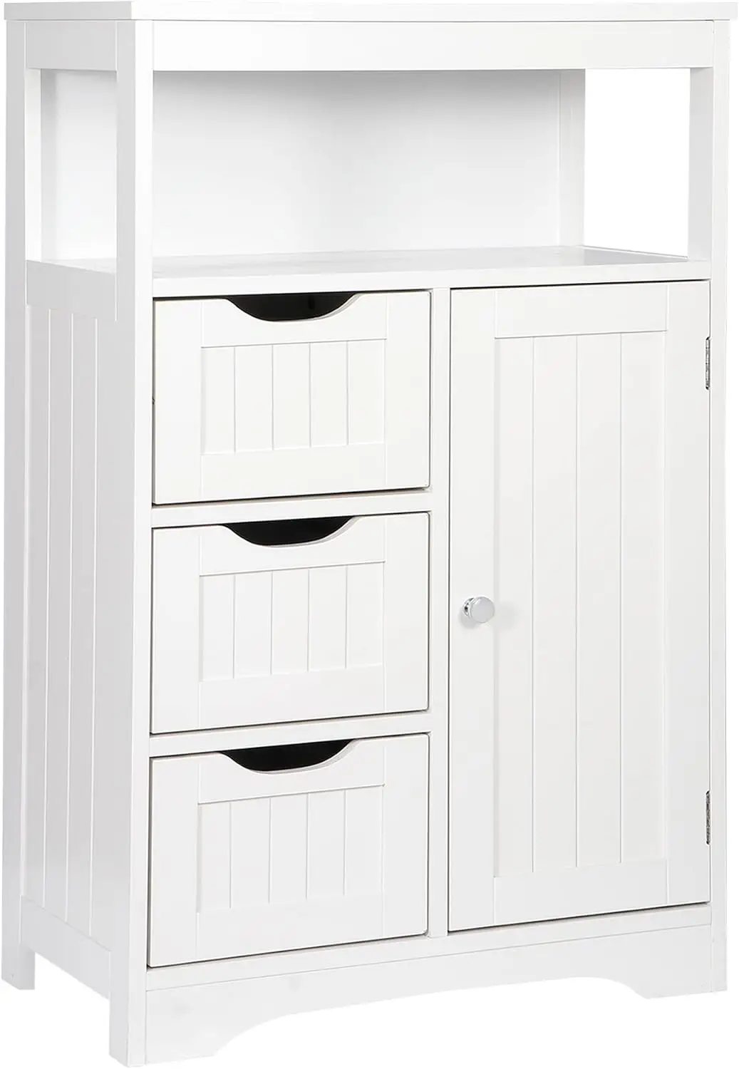 

Bathroom Floor Cabinet Wooden Storage Organizer With Adjustable Shelf And 3 Drawers, Modern Free-Standing Cupboard For Living