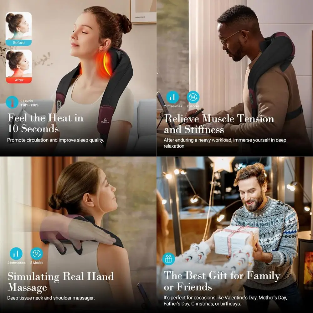 

Массажер шиацу с подогревом для снятия боли в плечах и мышцах - улучшенный массажер с функцией разминания, идеальный подарок для него или для нее