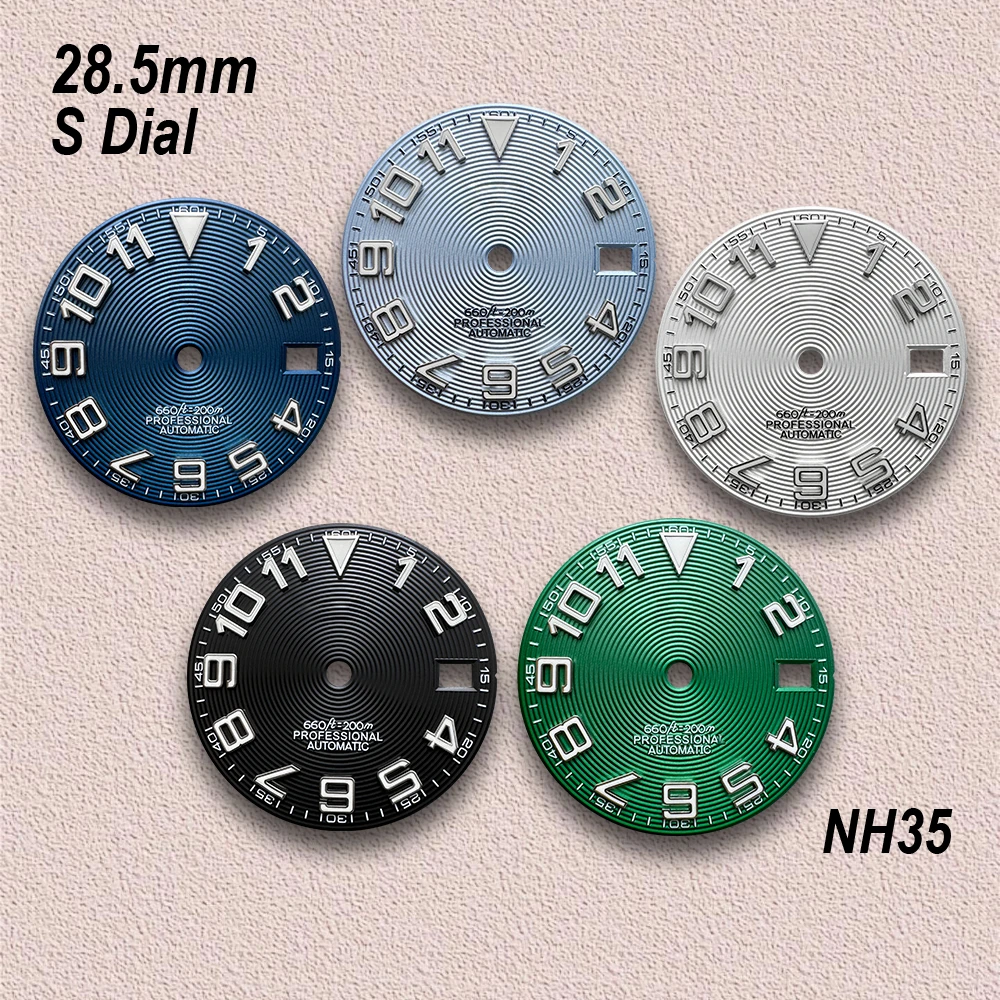 28.5mm NH35 S Dial Suitable For NH35/NH36 Movement Green Luminous CD Quality Watch Modification Accessories