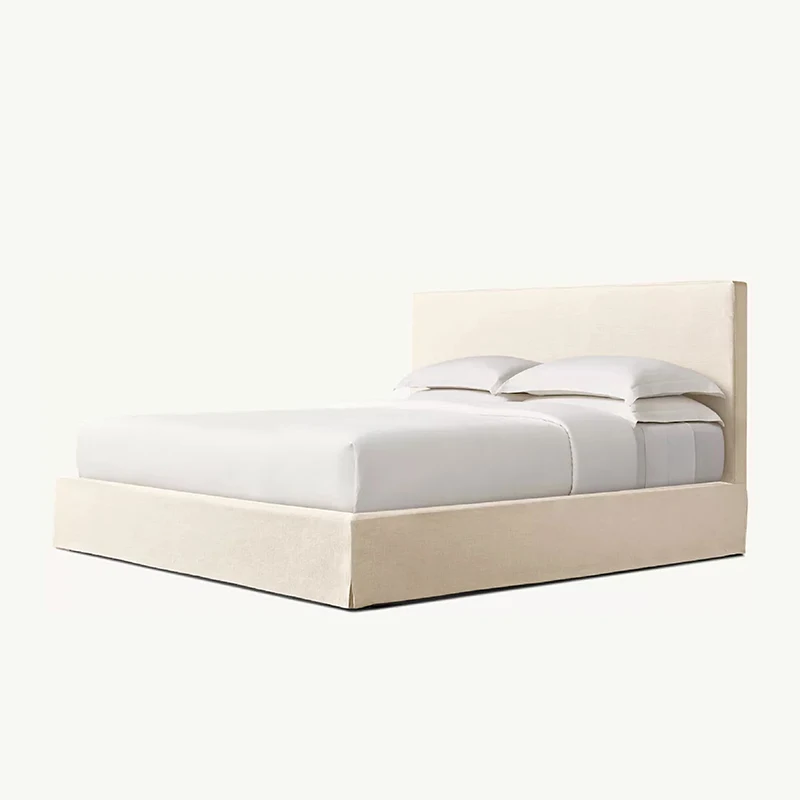 xx-MODENA SLIPCOVERED FABRIC PANEL Transitional Eco-Friendly Soft Bed Frame Beige Linen Easy Assembly King/Queen Size Home