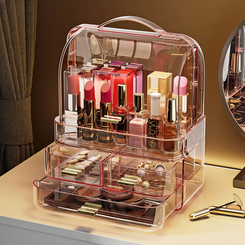 Cosmetics Storage Display Box Transparent Lipstick Holder With Lid Lip Gloss Storage Stand Small Makeup Organzier With Handle