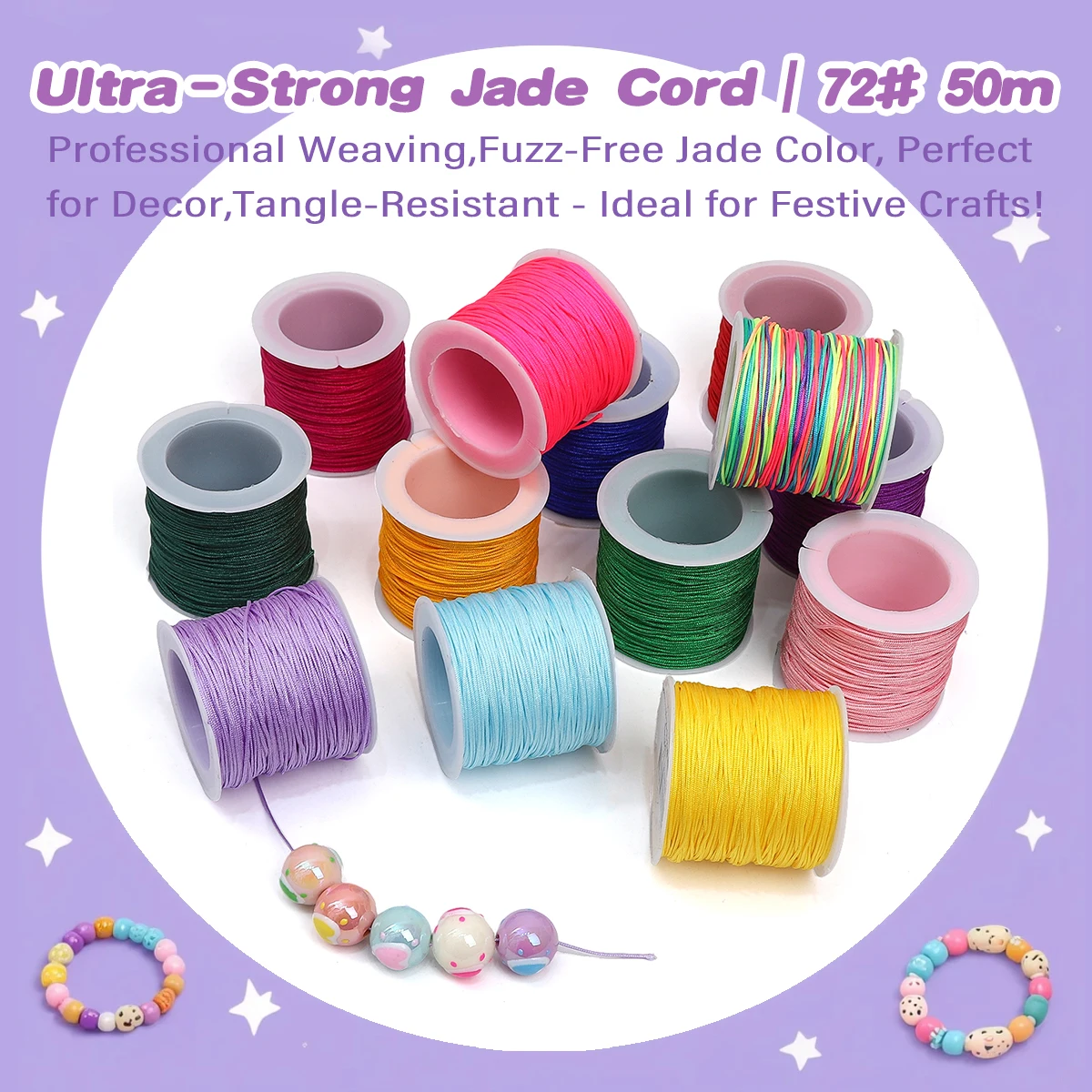 

50m 72# Jade Nylon Cord for Chinese Knot & Tassel Making - Strong Durable Macrame Thread DIY Festival Crafts