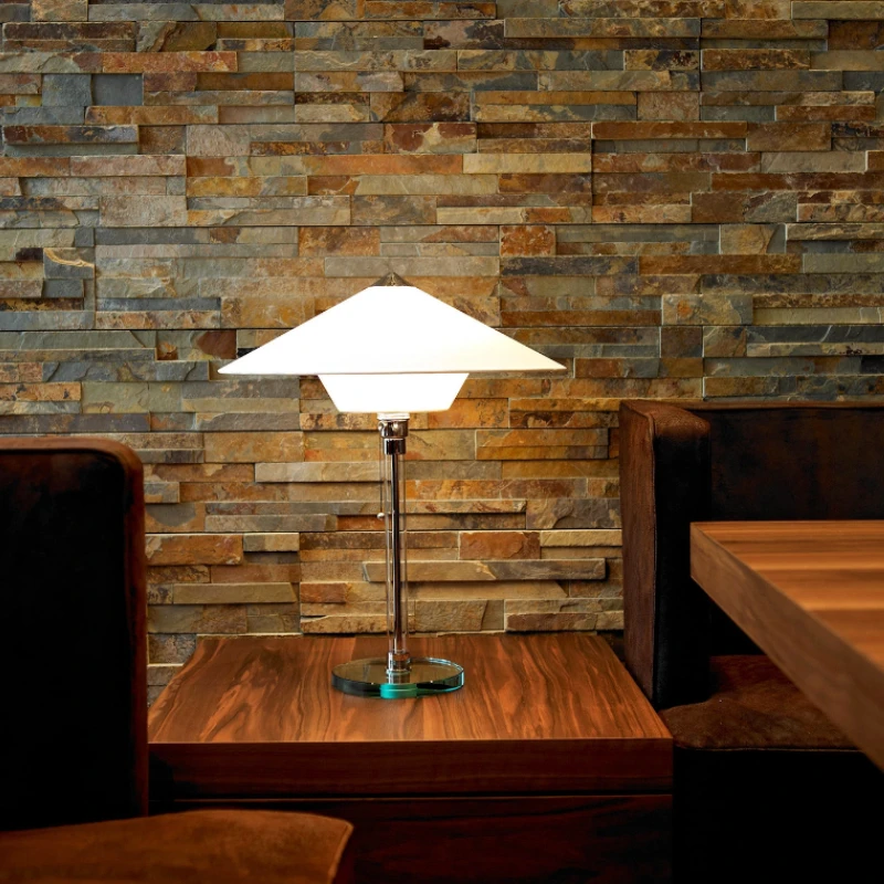 Bauhaus Glass Base Wrought Iron LED Tabla Lamps Taper Fabric Lampshade Nordic Living Room Bedroom Restaurant Office Desk Lights