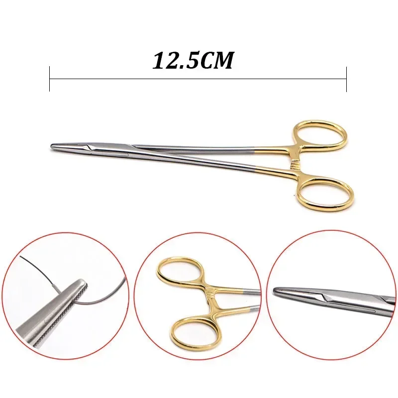 12.5/14/16cm Dental Needle Holder Gold Handle Surgical Forceps Orthodontic Instrument For Suture Operation