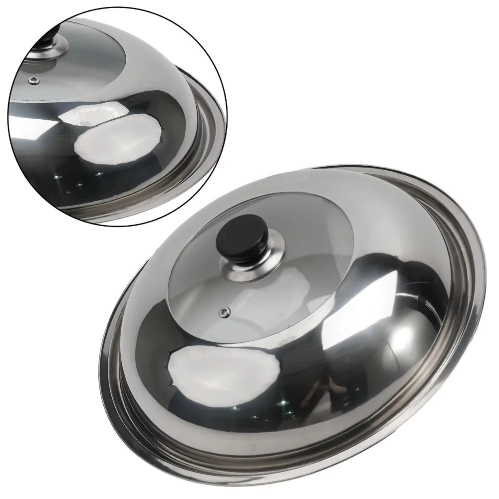Round 28/30/32/34/36cm Cooking Pot Lid Visible Stainless Steel Wok Lids Combined Anti-scalding Frying Pan Cover Household