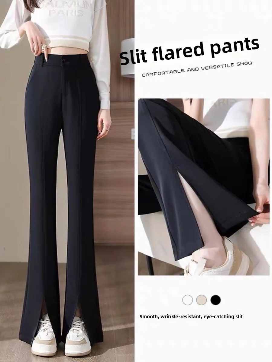 

Брюки Bla с высокой талией, струящиеся, для женщин, весна-осень 2024, новые, маленькие размеры, утягивающие, повседневные, с разрезами, микро-клеш