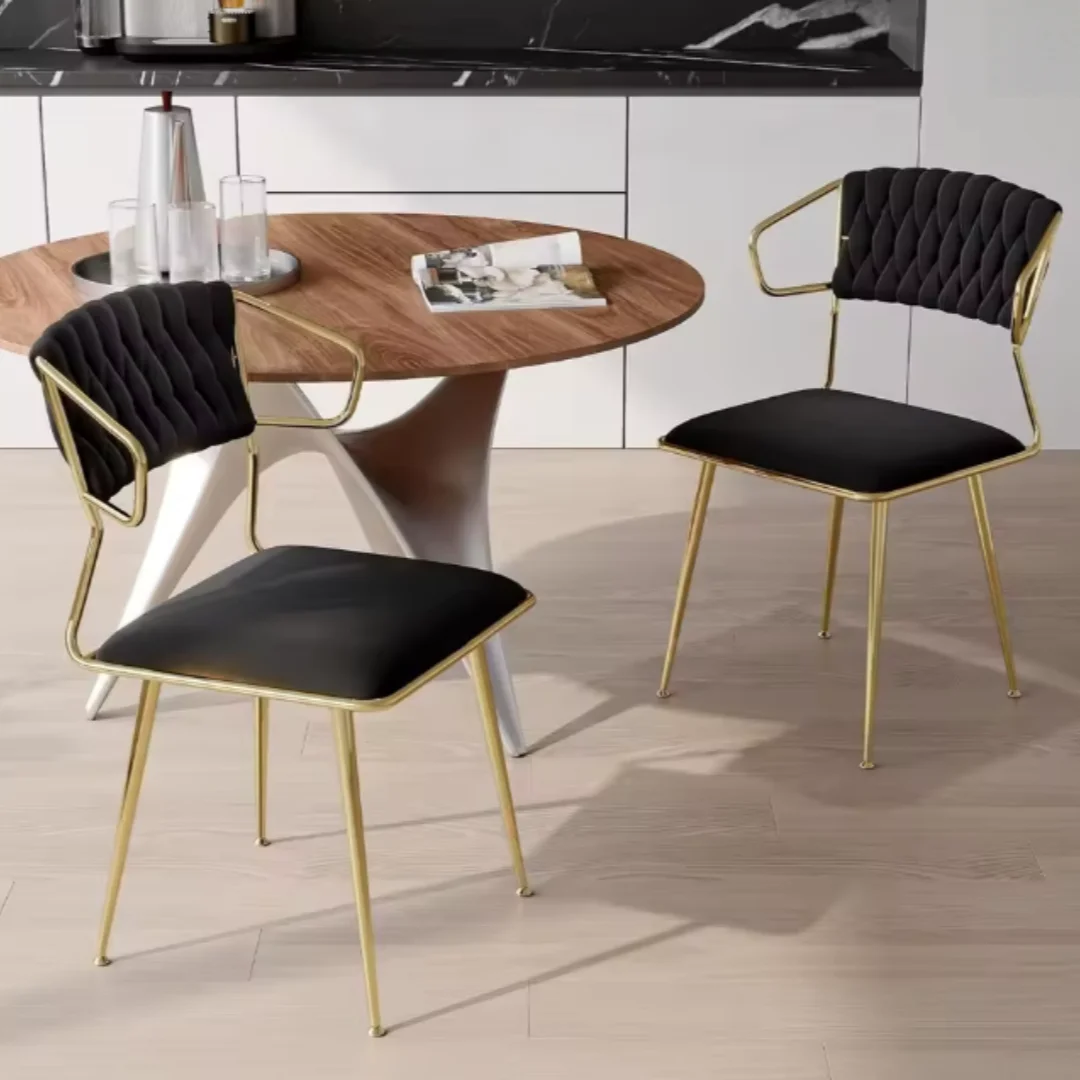 Ensemble de 2 chaises de salle à manger modernes, chaise rembourrée en velours avec pieds en métal doré, chaise de cuisine confortable avec dossier haut pour salon et restaurants, noir