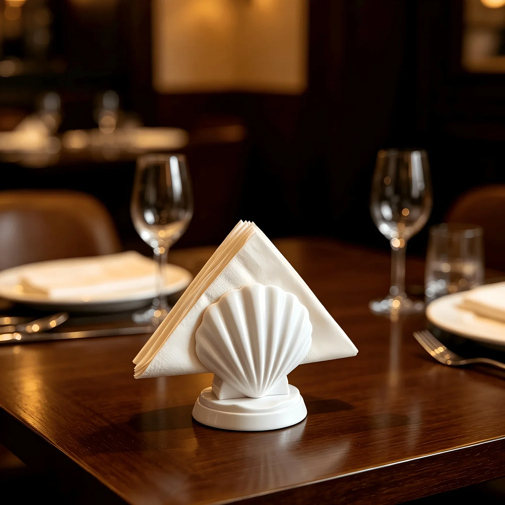 3D Printed Shell Napkin White Seashell Napkin Holder Rack French Luxury Table Napkin Stand for Restaurant Home Coastal Decor