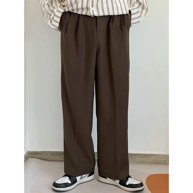 Brown Suit Pants Men Fashion Social Mens Dress Pants Korean Loose Casual Straight Trousers Mens Office Formal Pants M-3XL