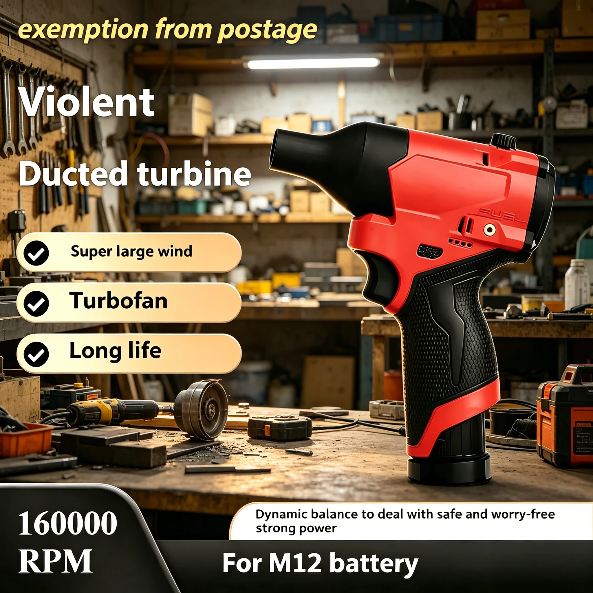 

160000 RPM High-Speed Brushless Air Blower, Turbo Fan for Milwaukee M12, Violent Duct Fan for Multi-Scene car wash gun