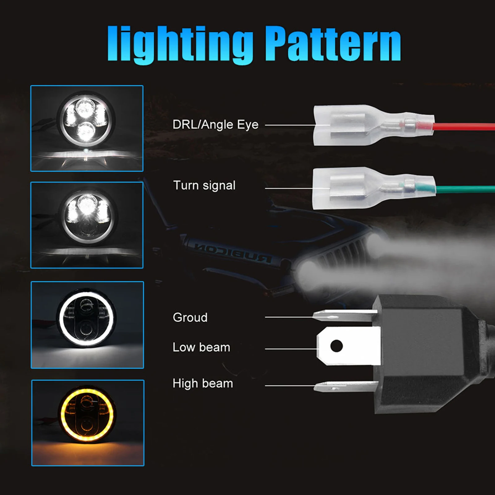 5-3/4\'\' 5.75 inch Motorcycle LED Headlight with Hi/Lo Beam DRL Turn Signal 5.75 inch Round Angle Driving Light