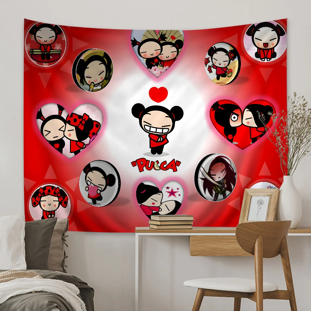 Small Pucca Anime Printed Large Wall Tapestry Art Science Fiction Room Home Decor Decor Blanket