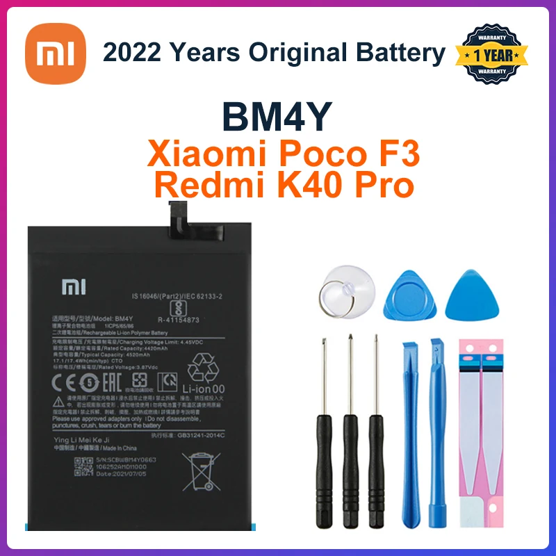 

Replacement Phone Battery BM4Y For Xiaomi Poco F3 Redmi K40 Pro K40 Pro+ 4520mAh + Free Tools