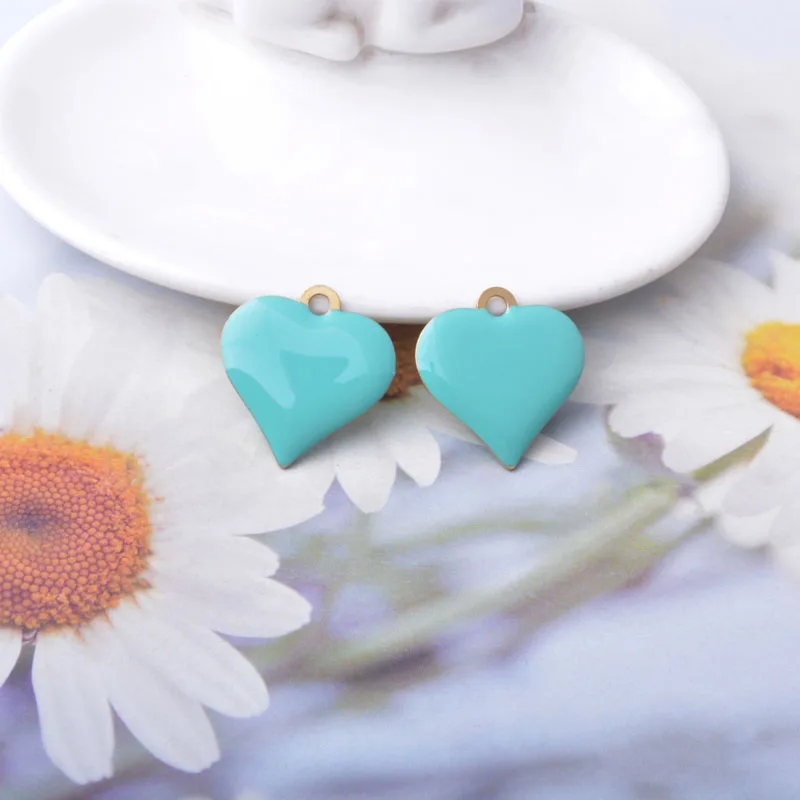 10 Stück Kupfer Beidseitig Emaillierte Herz-Anhänger Bunte Damen Halskette Ohrringe Öltropfen Liebesanhänger DIY Schmuckzubehör – Detail 10