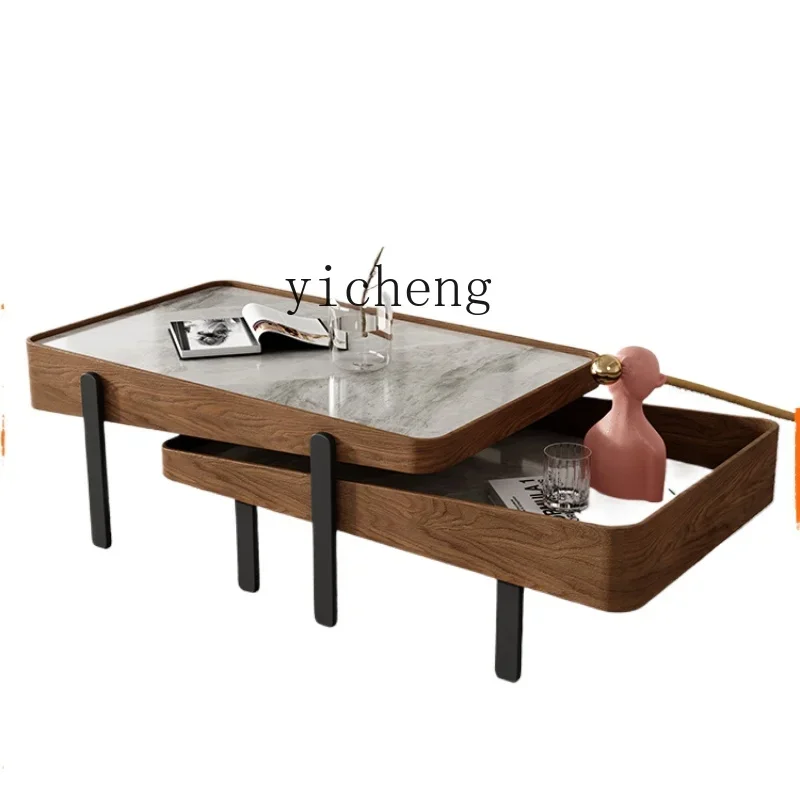 

rock slab coffee table household light luxury minimalist square high and low combination telescopic creative living room