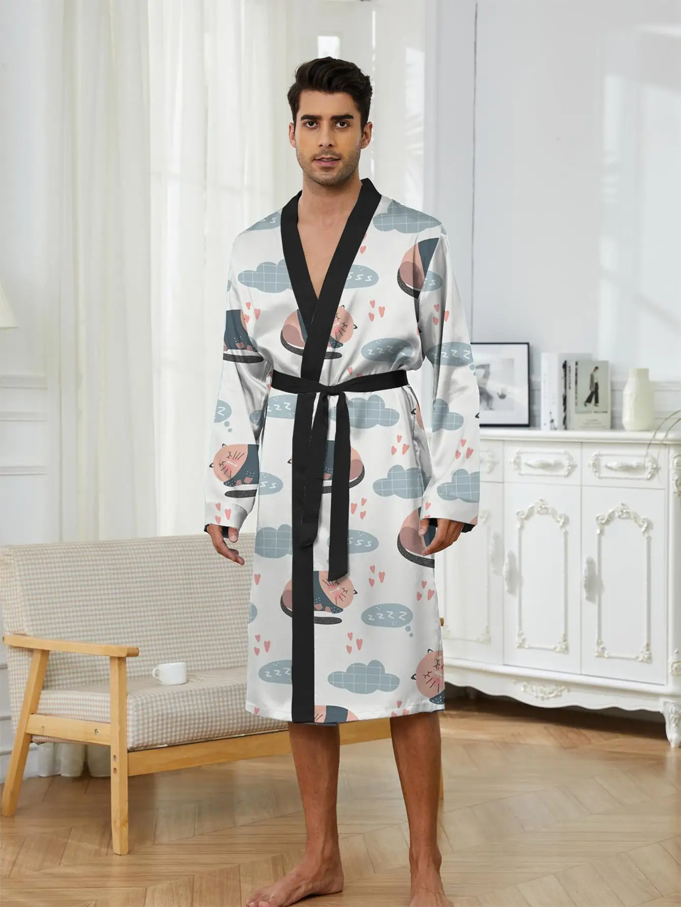 1pcs Men's Robes 2026 Spring/Summer Robe man 3D Printed sleepwear Men's bathrobe Graphic Breathable Bathrobe men Sleepwear