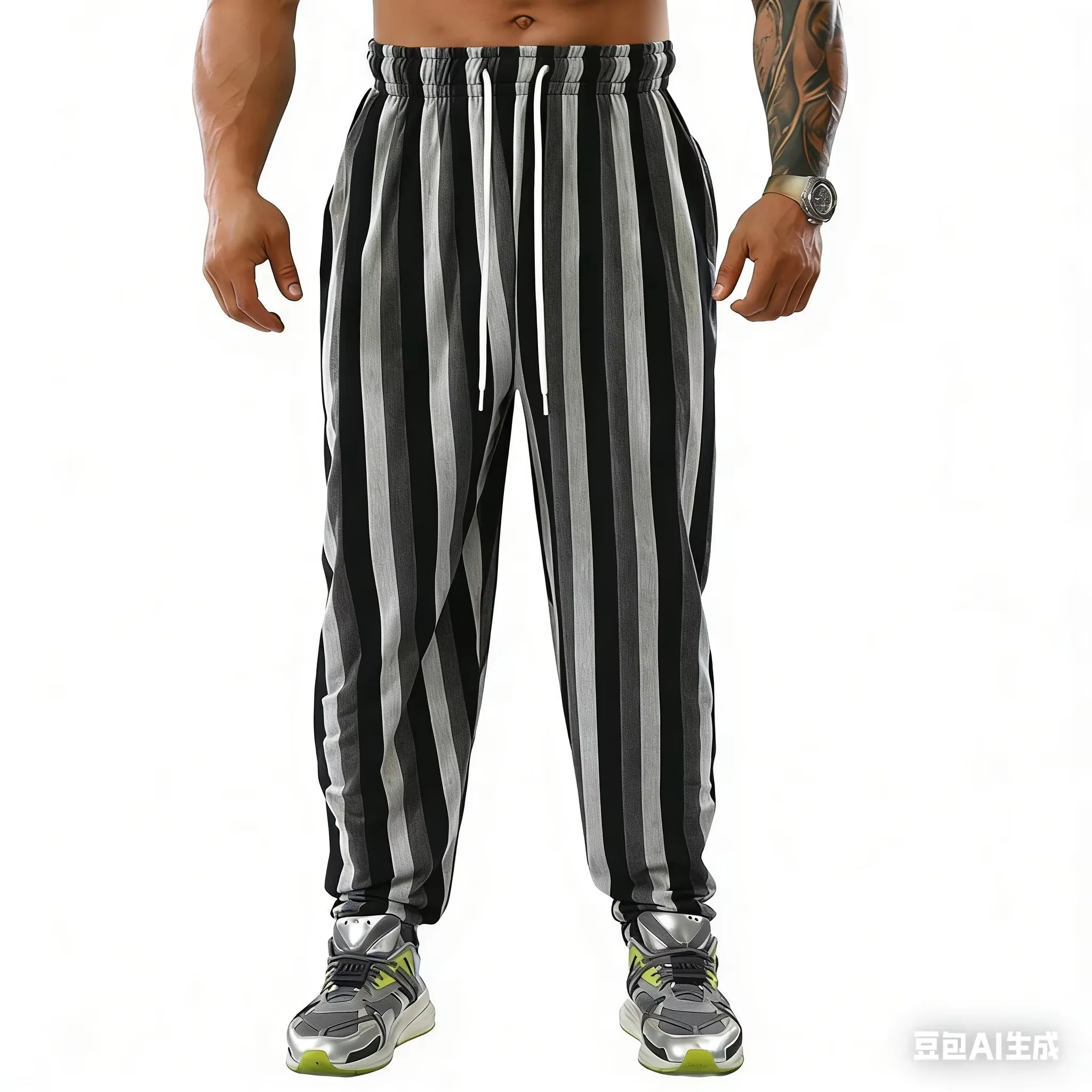 Vintage Vertical Strip Print Jogger Sweatpants Unisex Striped Sweatpants Casual Tapered Pants for Daily Street Lifestyle