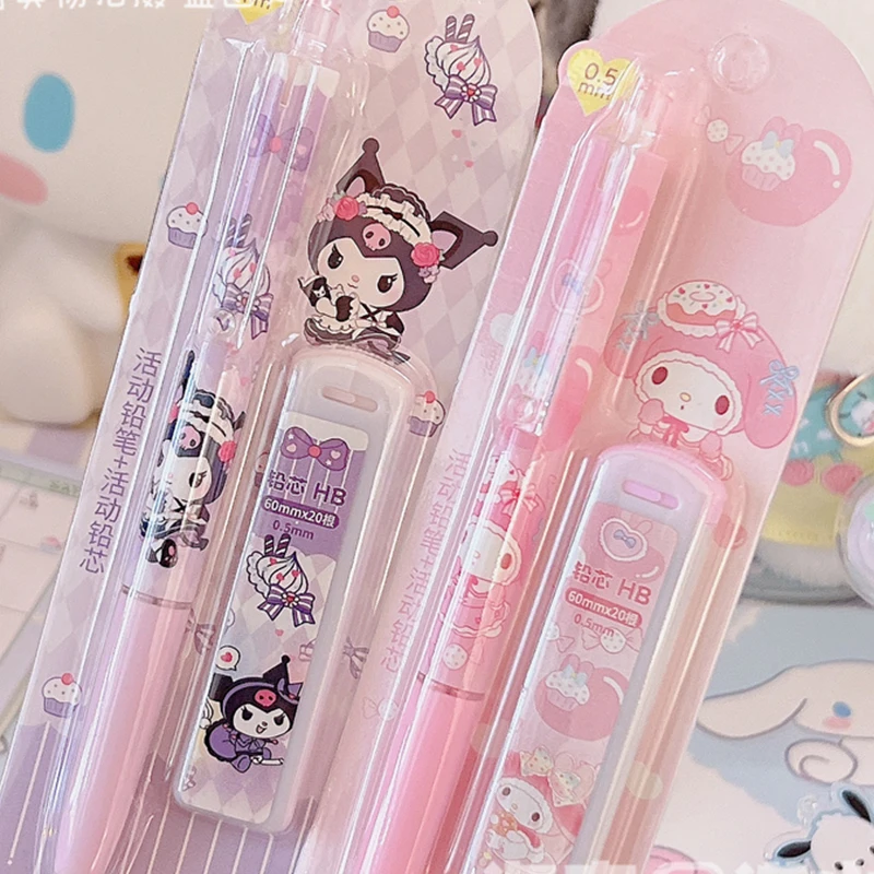 4Pcs/Set Sanrio Melody Kuromi Cinnamoroll Pochacco Mechanical Pencil 0.5mm Press Pencils Office Students Stationery Kids Gifts