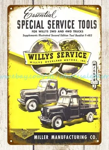 1948 Special Service Tools for Willys Trucks mechanic trade metal tin sign