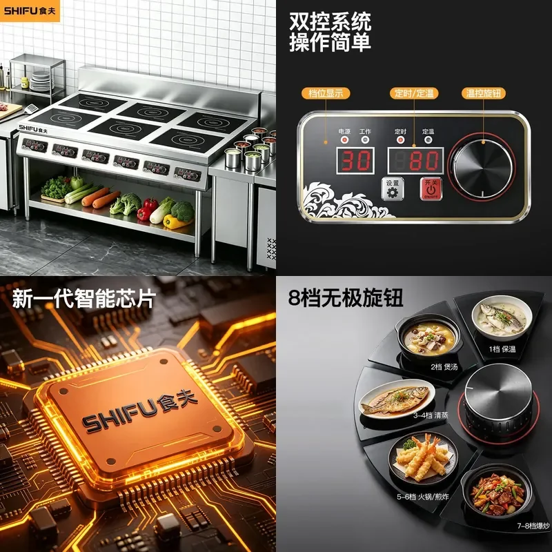 For 3500W High Power Multi Head Induction Cooker Four Eye Electromagnetic Stove Commercial Malatang Hot Pot Restaurant