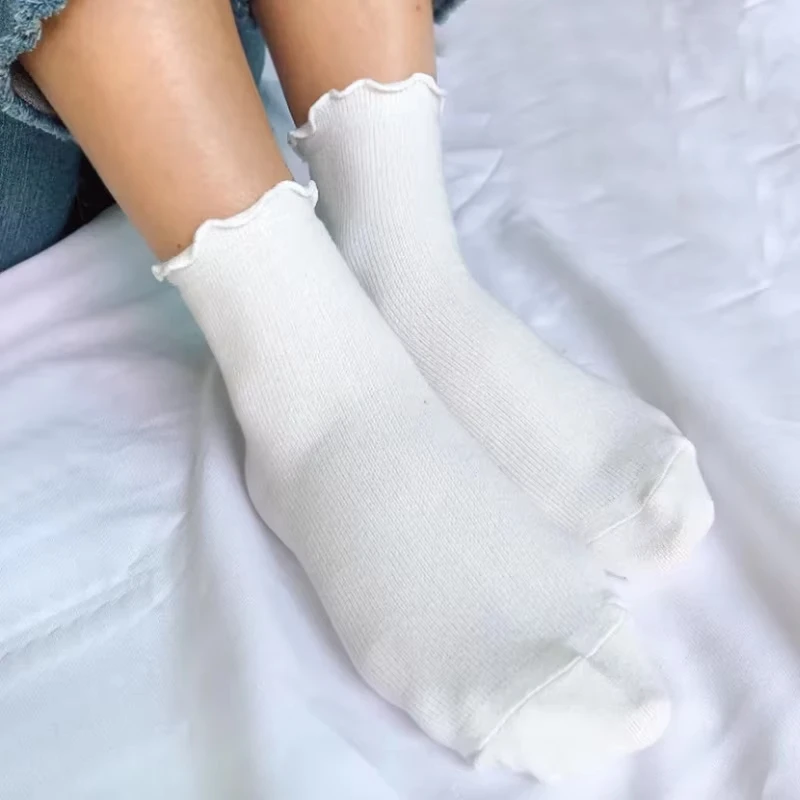 Rüschensocken Damen Weiß Schwarz Rüschen Lolita Stil Japanische Maiden Niedliche Kawaii Baumwolle Harajuku Prinzessin Crew Socken