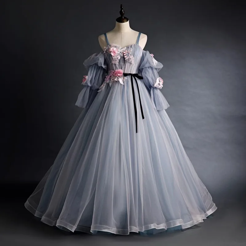 

Женское вечернее платье на тонких бретельках, роскошные сексуальные вечерние платья, вечернее бальное платье из тюля, винтажное платье для выпускного вечера с 3D цветочным принтом и аппликацией