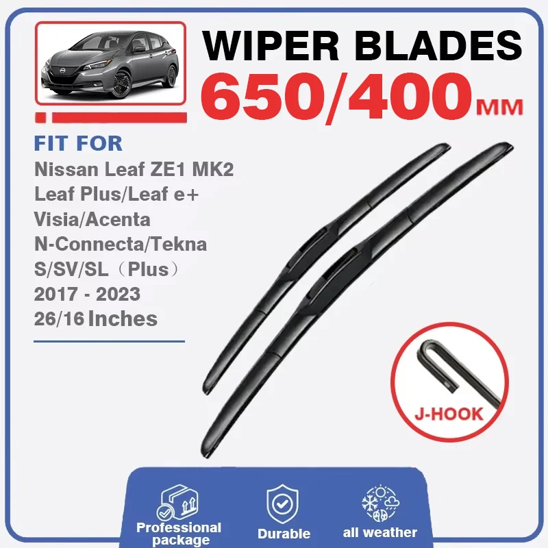 Wiper Blades For Nissan Leaf 2 MK2 2017 - 2023 ZE1 Plus Front Windshield Windscreen Rear Window Brushes Washer Essuie-glace 2018