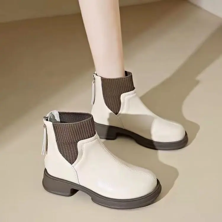 2026 New Women's Big Size Ankle Boots Chunky Heel Side Zipper Outdoor Shoes