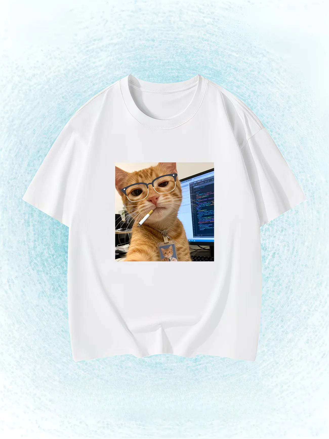 Funny Programmer Cat Meme T-Shirt Coding Orange Cat Graphic Tee Summer Short Sleeve Humour IT Worker Gift Trendy Streetwear Tops