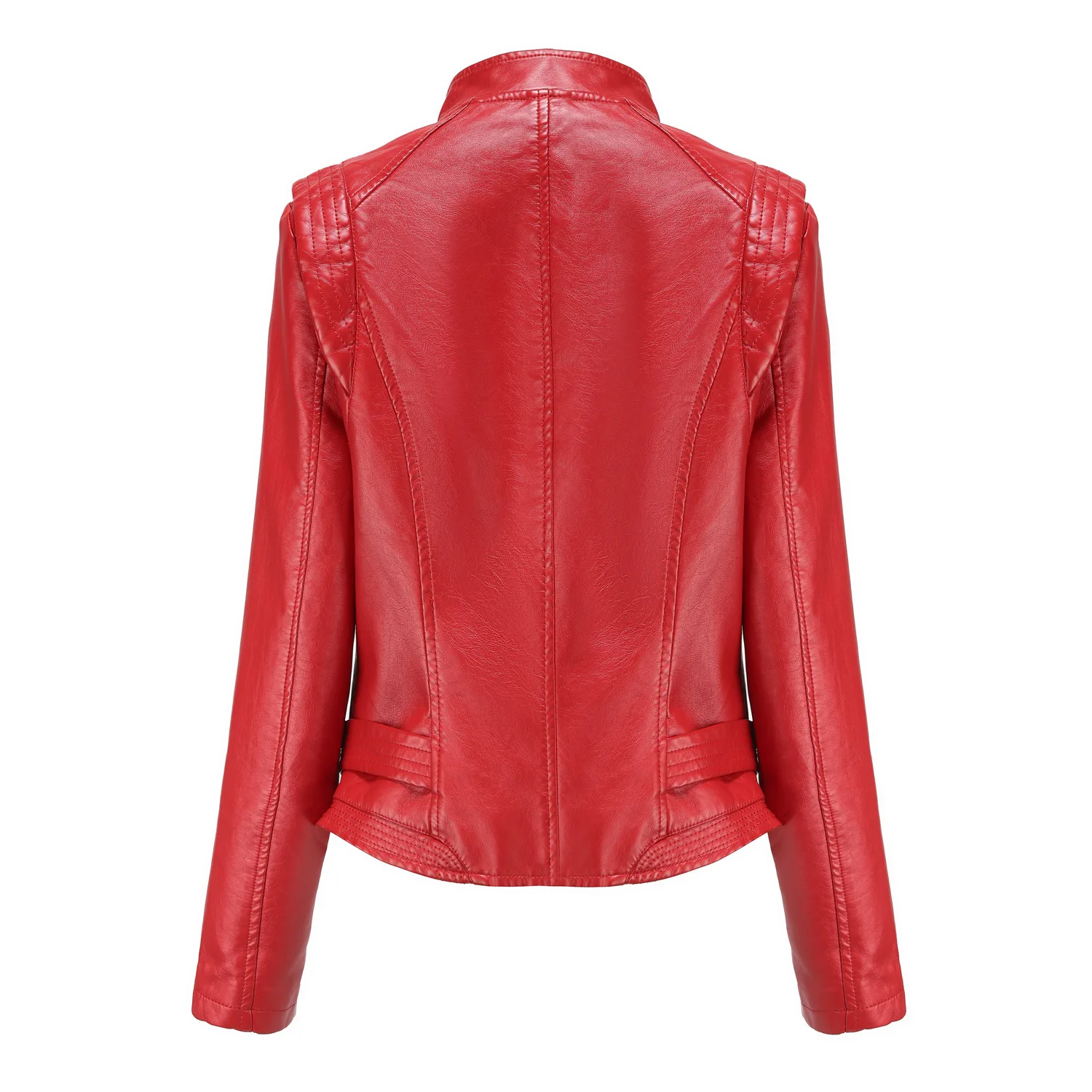 Slim Fit PU Leather Jacket for Women, Thin Long Sleeved Jacket, Short Coat, Spring and Autumn, Motorcycle Zipper Leather Jacket