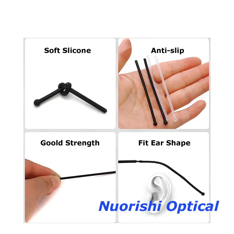 5 pairs Soft Silicone Anti Slip Glasses Temple Tips For Slim Metal Arm Eyeglasses T3030