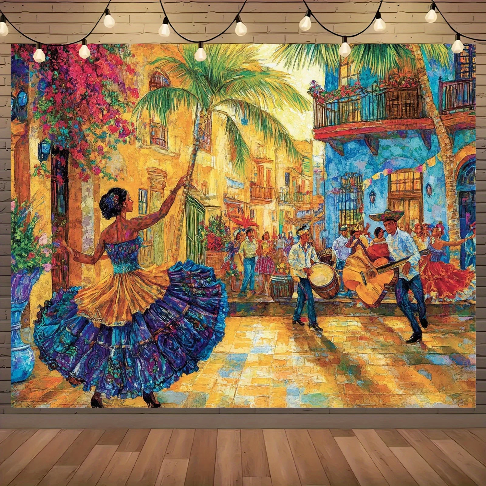 Un magnifique décor de célébration tropicale portoricaine - présentant une scène vibrante de danse de rue
