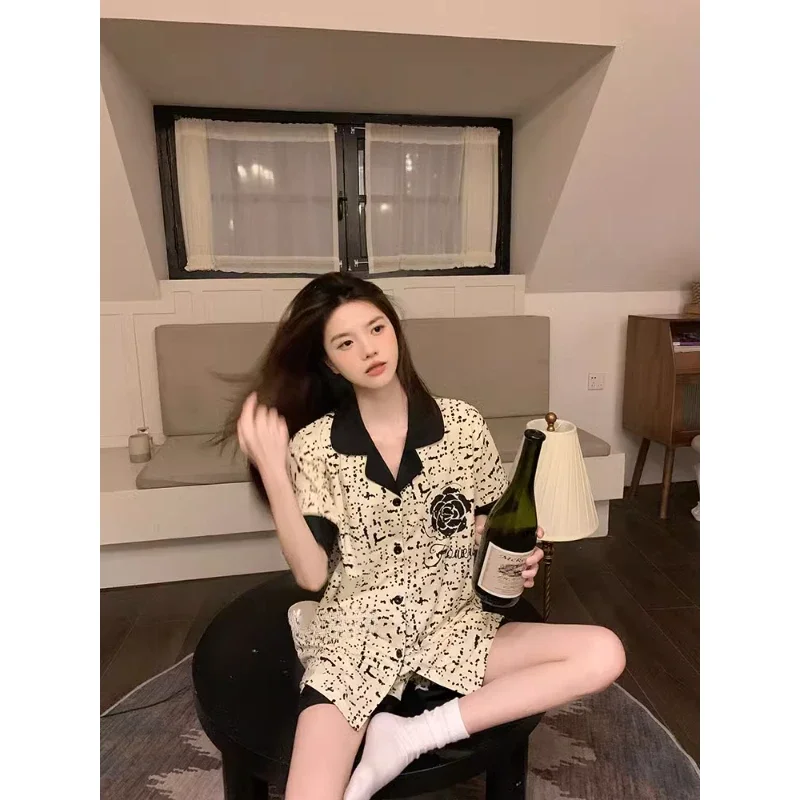 Women's New Pajamas Three-Piece Female Summer Short-Sleeved Loose Korean Version Of The Students Large Size Home Wear Pajamas