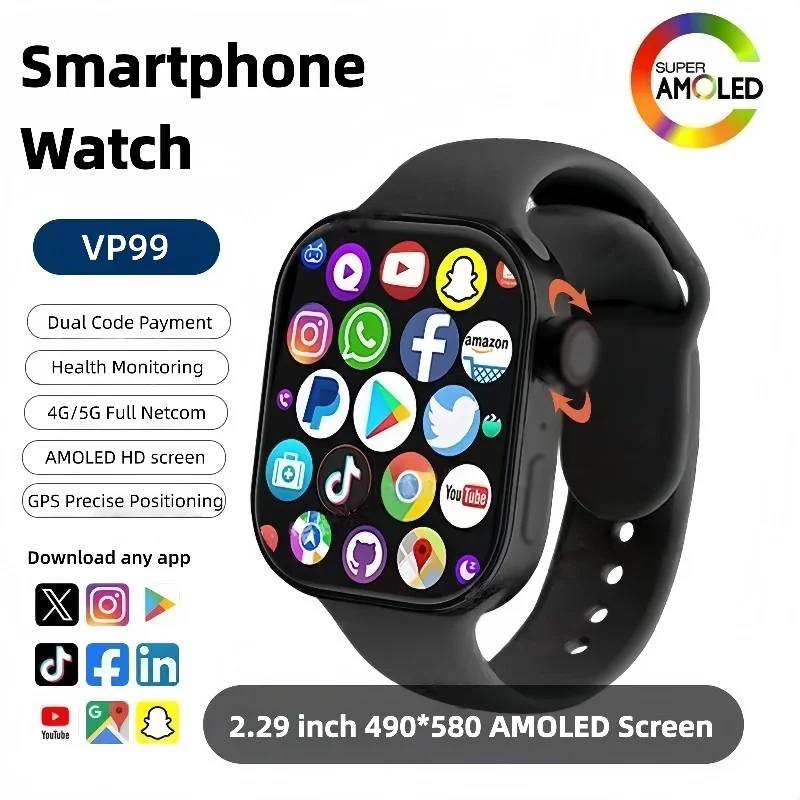 

VP99Smartwatch 4G Amoled screen smartwatch with 180° rotating camera Global Talk GPS WIFI Sim card slotSports Watch