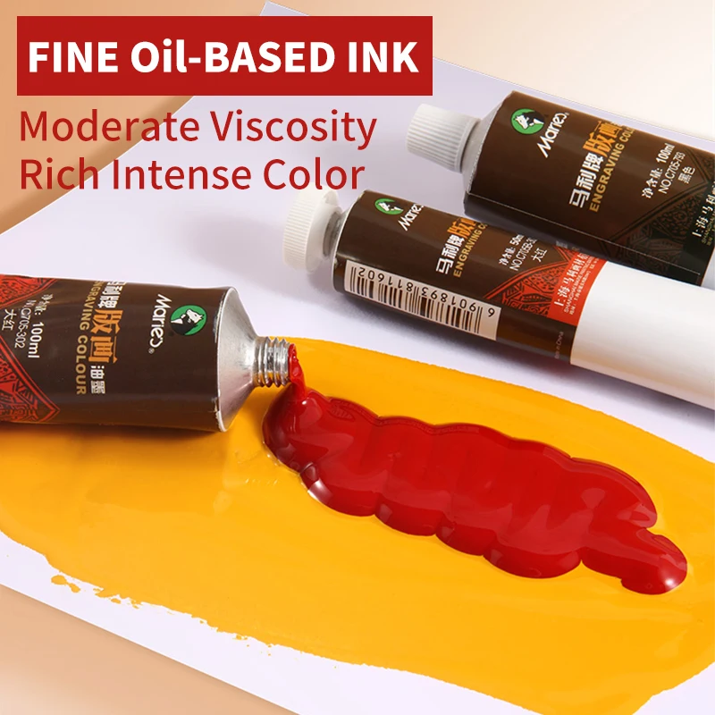 Marie\'s 6 Colors 50ml/1.69 oz Printmaking Inks,Oil-Based Printing Paint Linoleum Blocks on Paper Glue Board Wood,Wall for Adults