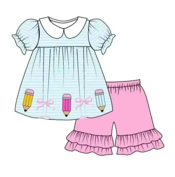 Back to school series baby girl clothes Toddler kids outfits pencil print short sleeve set girls knee length dress baby sets