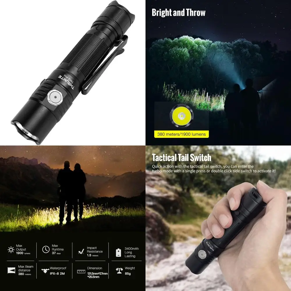 

Rechargeable 1900 Lumen LED Flashlight with Dual Switch, Long-Range 415 Yards Throw, Ideal for Outdoor Recreation and Emergency