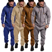 New Fashionable Men's Hooded Plush Jumpsuit Casual Solid Color Outerwear Pullover Sweatsuit Fashionable Foreign Trade Goods